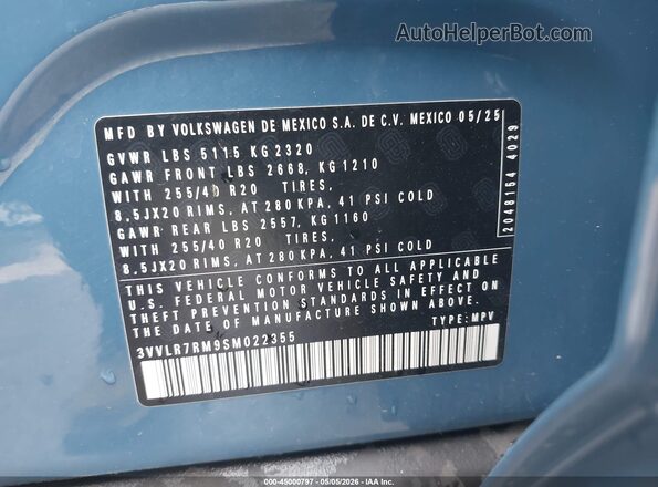 3VVLR7RM9SM022355 2025 VOLKSWAGEN TIGUAN Blue Շարժիչի բաժամունքի տեսք