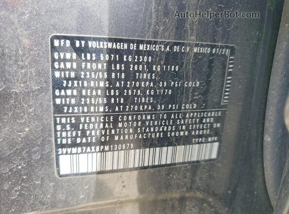 3VVMB7AX8PM130679 2023 VOLKSWAGEN TIGUAN Gray VIN კოდის სტიკერის ხედი