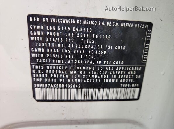 3VVRB7AX2RM132842 2024 VOLKSWAGEN TIGUAN White Շարժիչի բաժամունքի տեսք