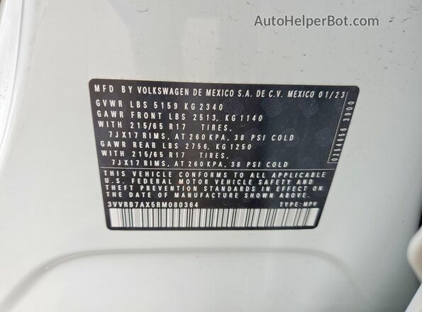 3VVRB7AX5RM080364 2024 VOLKSWAGEN TIGUAN White სალონის 360-გრადუსიანი ხედი
