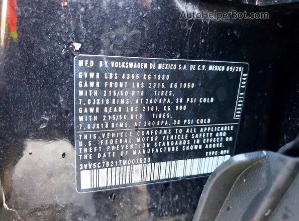 3VVSC7B21TM007520 2026 VOLKSWAGEN TAOS Black Vista de la etiqueta del VIN