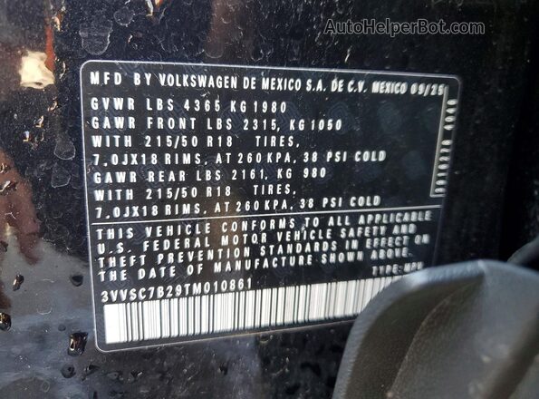 3VVSC7B29TM010861 2026 VOLKSWAGEN TAOS Черный Вид наклейки с VIN-кодом