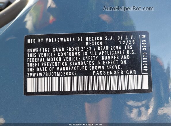 3VW7W7BU0TM030832 2026 VOLKSWAGEN JETTA Синий Вид подкапотного пространства