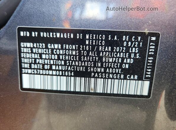 3VWC57BU0MM081654 2021 VOLKSWAGEN JETTA Gray Vista del compartimento del motor