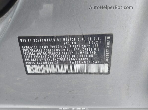 3VWC57BU0MM090130 2021 VOLKSWAGEN JETTA Silver ძრავის განყოფილების ხედი
