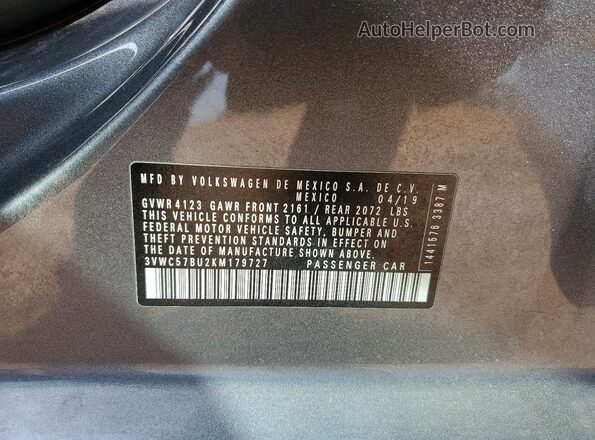 3VWC57BU2KM179727 2019 VOLKSWAGEN JETTA Серый Вид подкапотного пространства
