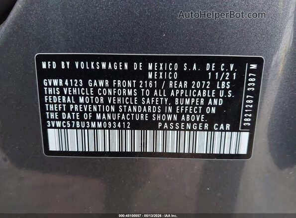 3VWC57BU3MM093412 2021 VOLKSWAGEN JETTA Black ძრავის განყოფილების ხედი