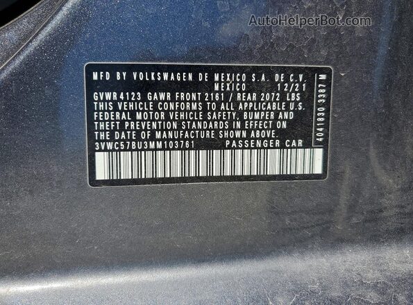 3VWC57BU3MM103761 2021 VOLKSWAGEN JETTA Gray Vista del compartimento del motor
