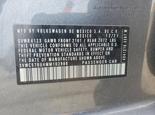 3VWC57BU4MM102988 2021 VOLKSWAGEN JETTA Серый Вид подкапотного пространства