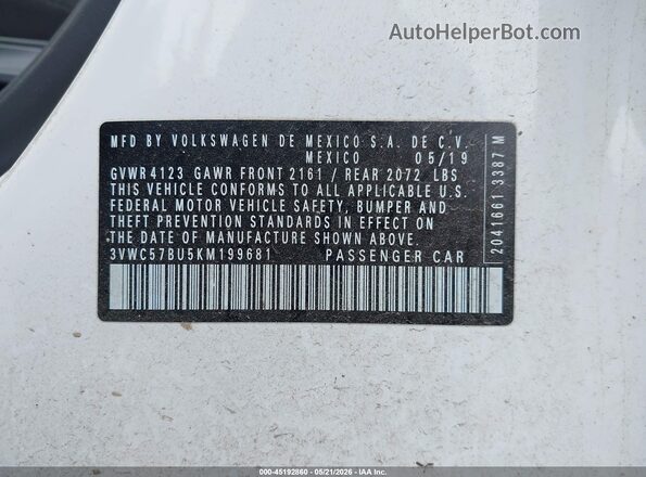 3VWC57BU5KM199681 2019 VOLKSWAGEN JETTA White Vista del compartimento del motor
