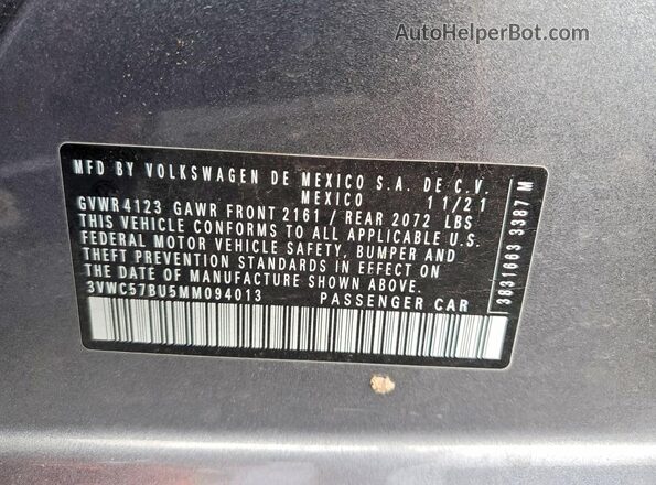 3VWC57BU5MM094013 2021 VOLKSWAGEN JETTA Серый Вид подкапотного пространства