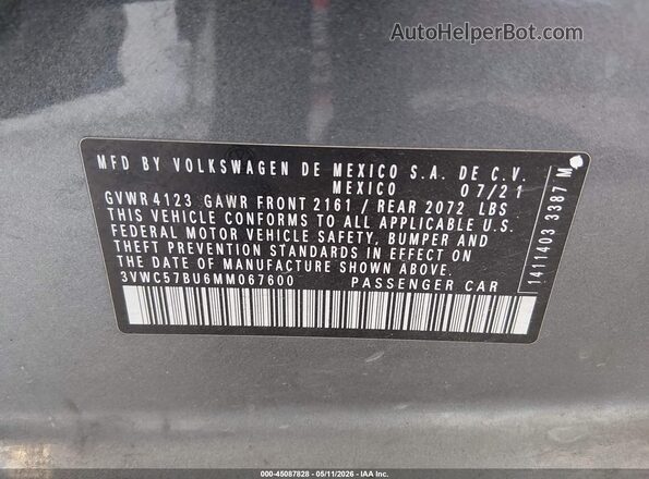 3VWC57BU6MM067600 2021 VOLKSWAGEN JETTA Gray Widok komory silnika