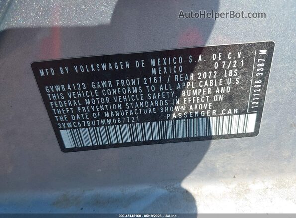 3VWC57BU7MM067721 2021 VOLKSWAGEN JETTA Серый Вид подкапотного пространства