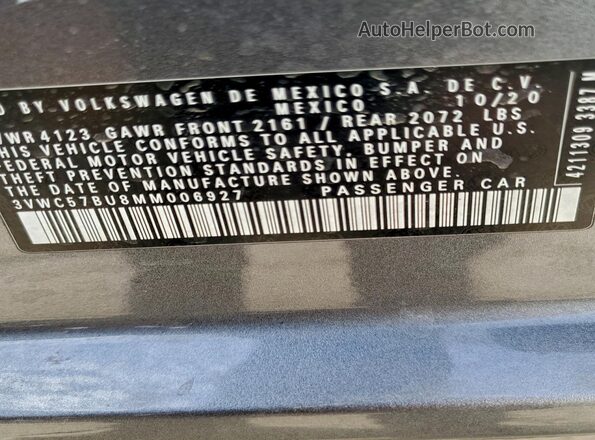3VWC57BU8MM006927 2021 VOLKSWAGEN JETTA Charcoal VIN sticker view
