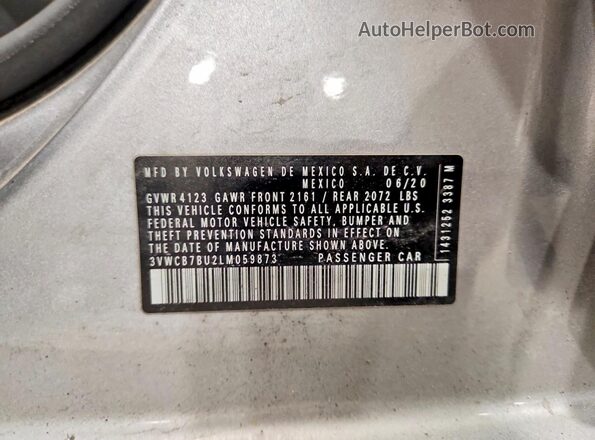 3VWCB7BU2LM059873 2020 VOLKSWAGEN JETTA Серебряный Вид наклейки с VIN-кодом