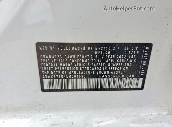 3VWCB7BU4LM004583 2020 VOLKSWAGEN JETTA Белый Вид наклейки с VIN-кодом