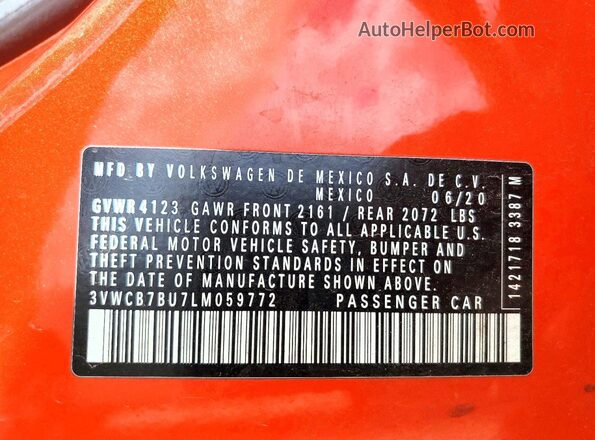 3VWCB7BU7LM059772 2020 VOLKSWAGEN JETTA Оранжевый Вид подкапотного пространства