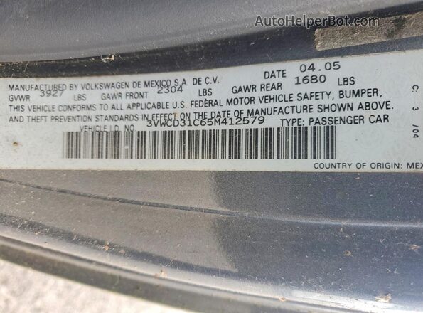 3VWCD31C65M412579 2005 VOLKSWAGEN BEETLE Gray Vista del compartimento del motor