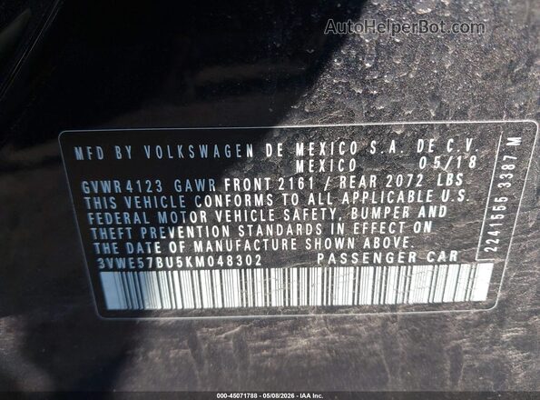 3VWE57BU5KM048302 2019 VOLKSWAGEN JETTA Black Widok komory silnika