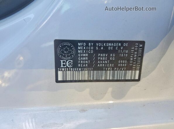 3VWE57BU6KM135237 2019 VOLKSWAGEN JETTA Белый Вид подкапотного пространства