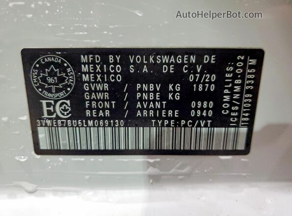 3VWEB7BU5LM069130 2020 VOLKSWAGEN JETTA Белый Вид подкапотного пространства