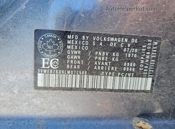 3VWEB7BU6LM072568 2020 VOLKSWAGEN JETTA Black ძრავის განყოფილების ხედი