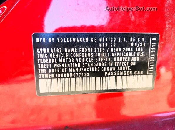 3VWEM7BU0RM077199 2024 VOLKSWAGEN JETTA Red ძრავის განყოფილების ხედი
