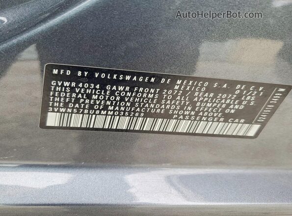 3VWN57BU8MM035269 2021 VOLKSWAGEN JETTA Серый Вид подкапотного пространства