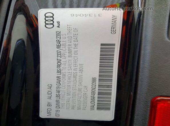 WAUGMAF48KN020986 2019 AUDI OTHER Черный Вид наклейки с VIN-кодом