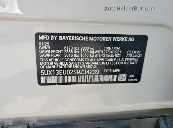 5UX13EU02S9Z34239 2025 BMW X5 White სალონის 360-გრადუსიანი ხედი