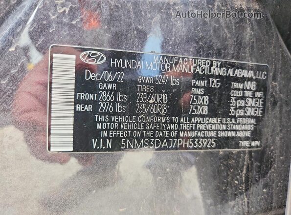 5NMS3DAJ7PH533925 2023 HYUNDAI SANTA Угольный Панорамный вид салона 360°