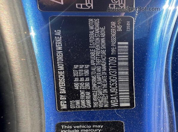 WBA1J9C53GV371709 2016 BMW M2 Blue Vista de los asientos traseros