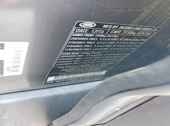 SALGS2FE6HA328061 2017 LAND ROVER RANGE Серый Панорамный вид салона 360°