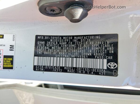 5YFFPMAE1MP146961 2021 TOYOTA COROLLA Белый Вид подкапотного пространства