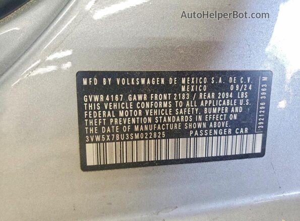 3VW5X7BU3SM022825 2025 VOLKSWAGEN JETTA Серый Вид наклейки с VIN-кодом