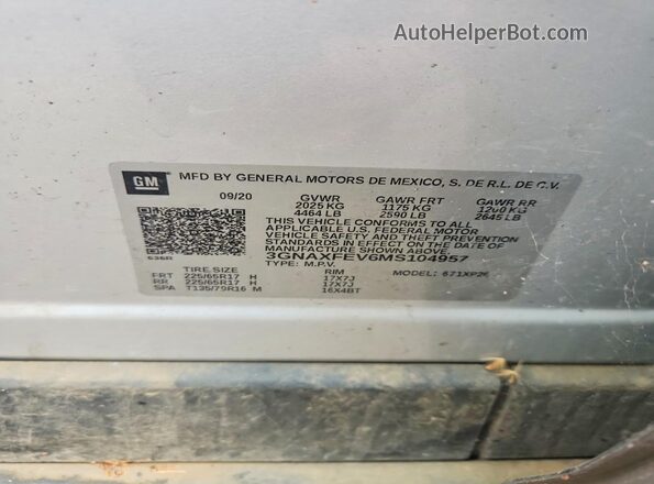 3GNAXFEV6MS104957 2021 CHEVROLET EQUINOX Silver Widok wnętrza 360 stopni