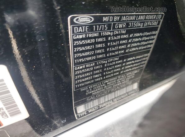SALGS2EF9GA266759 2016 LAND ROVER RANGE Черный Вид наклейки с VIN-кодом