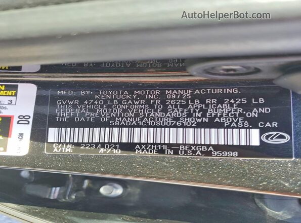 58ADA1C10SU076102 2025 LEXUS ES Черный Вид наклейки с VIN-кодом