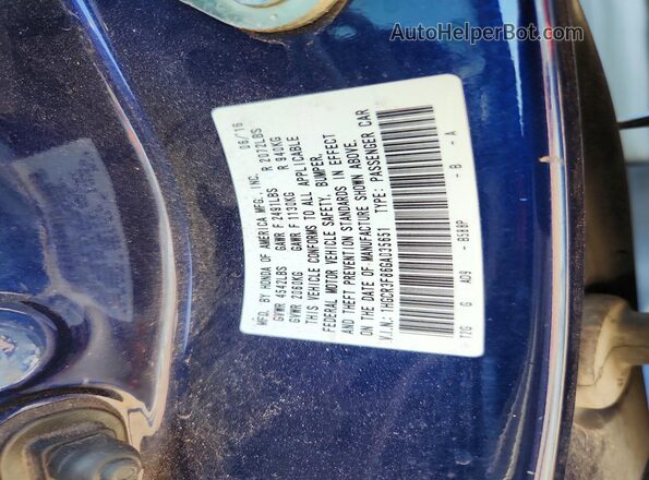 1HGCR3F86GA035651 2016 HONDA ACCORD Blue Widok naklejki z numerem VIN