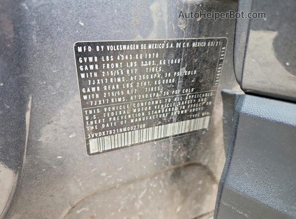 3VVDX7B21NM002706 2022 VOLKSWAGEN TAOS Серый Панорамный вид салона 360°
