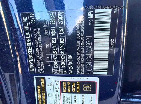 4JGFB4KB4LA048721 2020 MERCEDES-BENZ GLE Blue Панорамний вид салону 360°