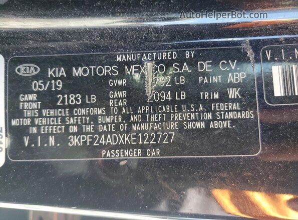 3KPF24ADXKE122727 2019 KIA FORTE Черный Панорамный вид салона 360°
