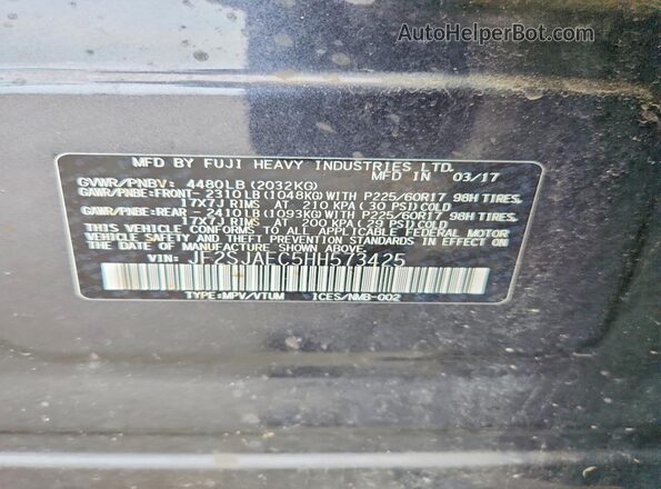JF2SJAEC5HH573425 2017 SUBARU FORESTER Gray Widok wnętrza 360 stopni