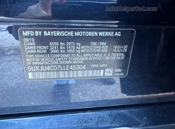 5UXJU4C07LLE45304 2020 BMW X5 Синий Вид подкапотного пространства