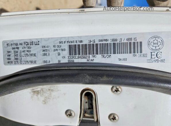 3C63R3CJ6HG566218 2017 RAM 3500 White Widok naklejki z numerem VIN