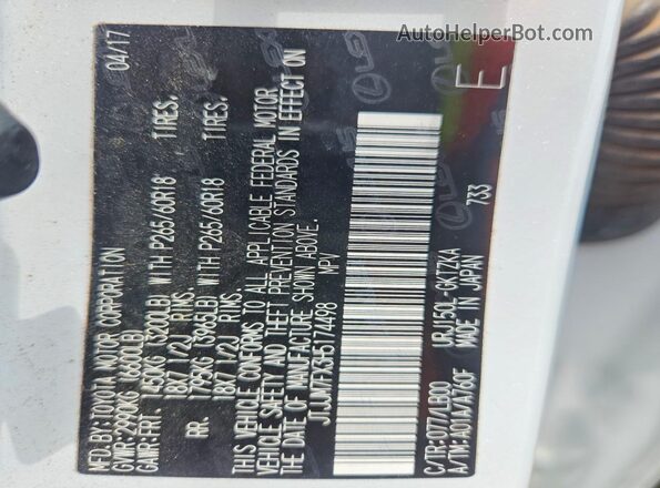 JTJJM7FX3H5174498 2017 LEXUS GX White Widok wnętrza 360 stopni