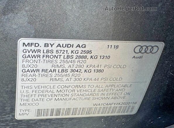 WA1C4AFY4K2020158 2019 AUDI SQ5 Black Rear seats view
