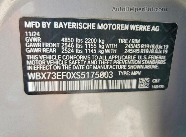 WBX73EF0XS5175603 2025 BMW X1 Серебряный Панорамный вид салона 360°
