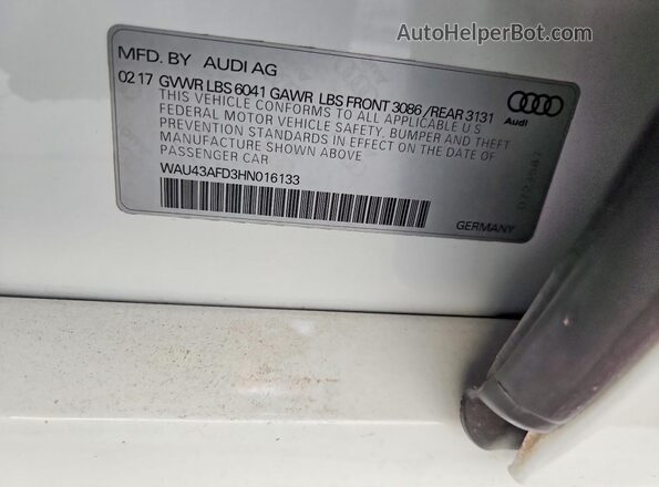 WAU43AFD3HN016133 2017 AUDI OTHER Белый Вид наклейки с VIN-кодом