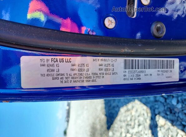 2C3CDZBT5JH205019 2018 DODGE CHALLENGER Blue Vista de la etiqueta del VIN